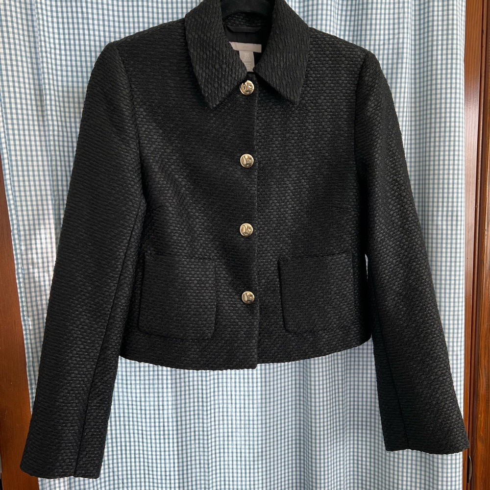 H&M Textured Black Blazer with Gold Buttons